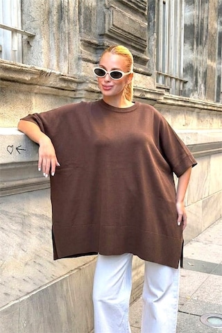 Genel Kahverengi Oversize Triko Bluz