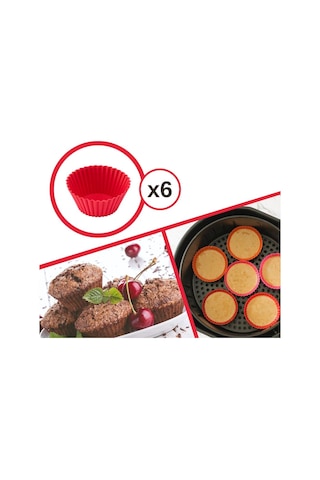 Silicolife Airfryer Silikon Kek Muffin Kalıbı 6’lı, Tüm Hava Fritözleriyle Uyumlu