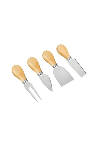 Bambu Kesme Tahtası+ahşap Saplı Peynir Bıçağı Seti Renkli