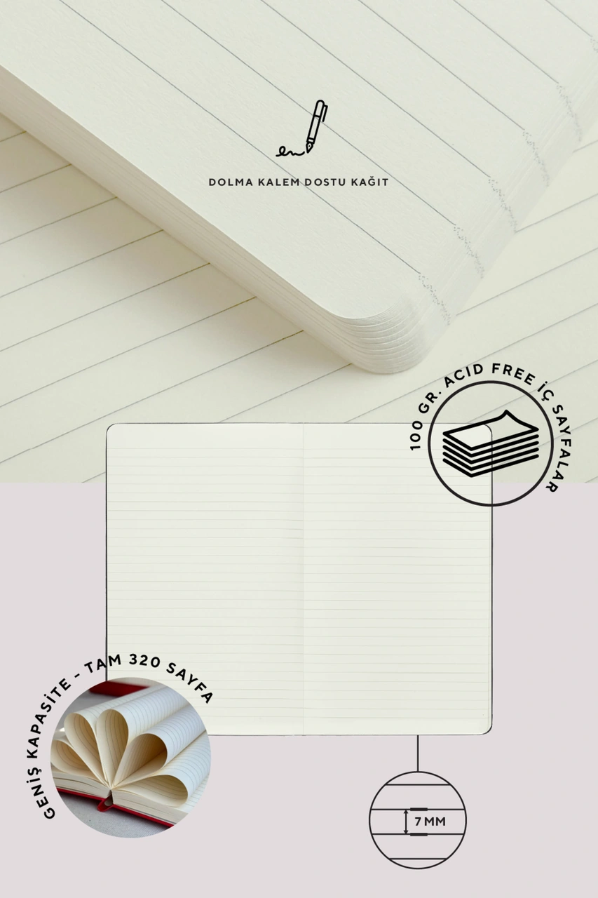 Nota Bene Premium Sert Kapak Defter, 14.8x21 Cm, Çizgili Pembe