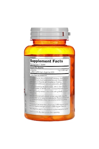 Now Foods Double Strenght L-arginine Nitric Oxide Amino Acids 1,000 Mg 60 Tablet Aromasız