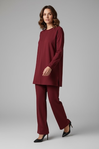 Kadın Tunik Önü Dikişli Altı Bantlı Pantolonun Beli Lastikli Önü Dikişli İkili Takım Bordo