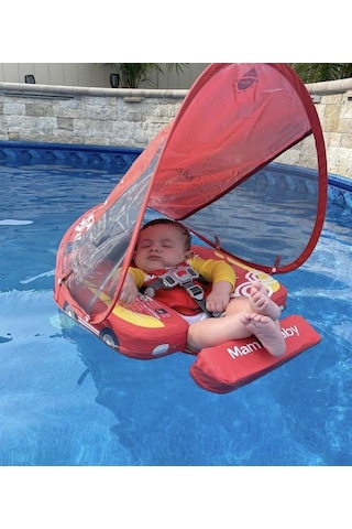 Mambobaby Yüzme Simidi - Red Car, Emniyetli, Gölgelikli Ve Ayak Destekli