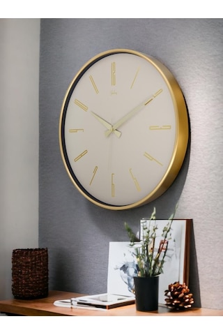 Galaxy 717-a-1 Serisi Klasik Rakamlı Metal Görünümlü Sessiz Akar Modern Duvar Saati 40 Cm Gold