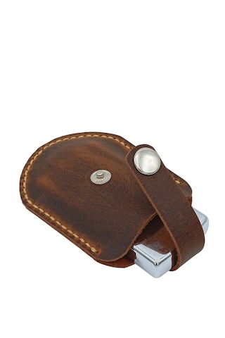 Hakiki Deri Mekanizmalı Zippo Çakmak Kılıfı - Kahverengi Koyu Kahverengi