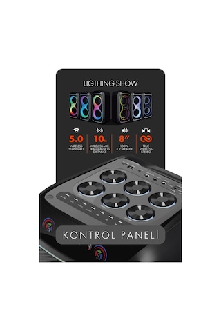 Powerway Cıo 100w Hoparlör Gitar Saz Girişli Karaoke Parti Ses Sistemi 80 Cm Dijital Ekran +bass Pro