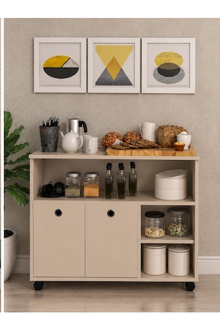 Kelebek 30 Taşınabilir Çok Amaçlı 2 Kapaklı Katlı Mutfak Ve Salon Masası Mdf Krem