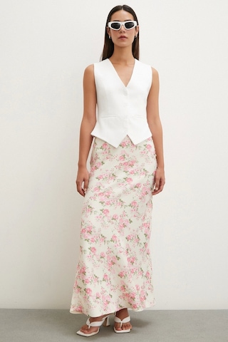 Never More Çiçek Desenli Saten Etek Lila