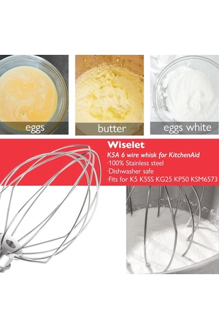 Vkemall K5x 18/8 Çelik 6 Tel Şapka, Kitchenaid 5qt Mikserlere Uyumlu K4/5, K5ss, Ksm5 Vb. , Dayanıklı Ve Kaliteli Pasta Karıştırıcı Aksesuarı Gümüş