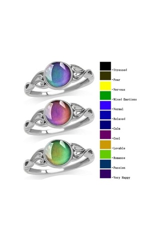 Fastbuy Sweet Wind Sensitive Temperature Color Changing Stone Wedding Ring Size 8 Silver Çok Renkli. Çok Renkli
