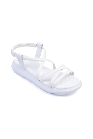 Shoetek Dylla Kadın Sandalet Çapraz Bantlı Beyaz Deri Beyaz