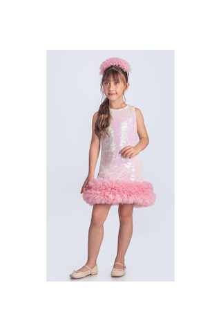 Mnk Baby & Kids Pul Payet İfestos Taçlı Tütü Çocuk Özel Gün Abiye M00743 Ekru