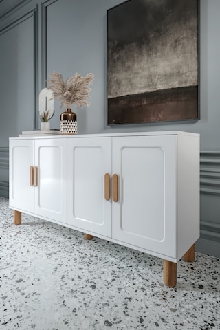 Flora Bohem Konsol 4 Kapaklı Mdf Mebran Kapak 160 Cm Modern Salon Konsolu Beyaz