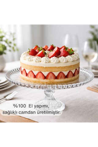 Selen Concept Damla Model Ayaklı Cam Yuvarlak Kek Ve Pasta Sunumluk Tekli Şeffaf