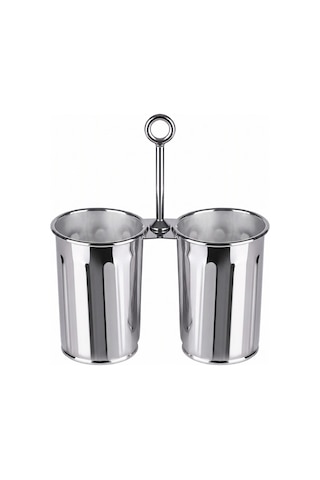 The Mia Krom Çift Bölmeli Kulplu Galvaniz Sunumluk 25 Cm Gümüş