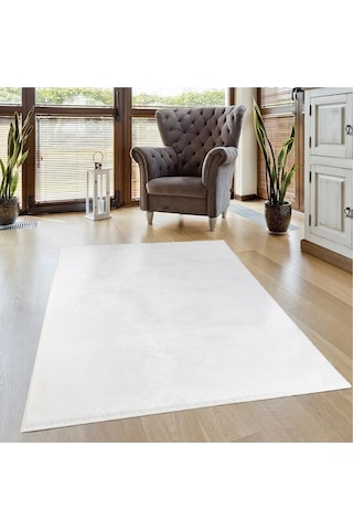 Vl Comfort Peluş Halı Gri Overloklu Ekru