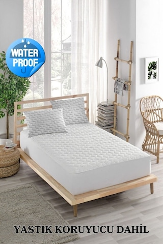 Mona Verde Alez Takımı Sıvı Geçirmez Alez+Yastık Alezi 3 Parça %100 Mikrofiber Kapitoneli MNVASYL00 Beyaz