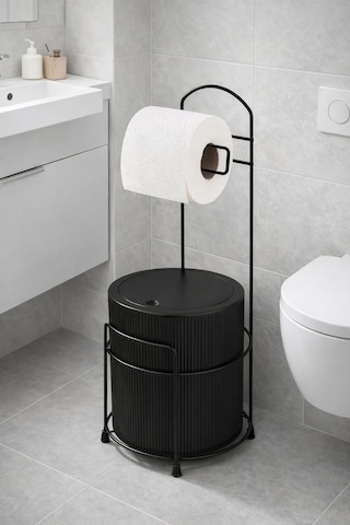 Lüx Banyo Wc Tuvalet Kağıtlığı Çöp Kovası Takım Plastik Kova 6 Litre Paslanmaz Tel Siyah
