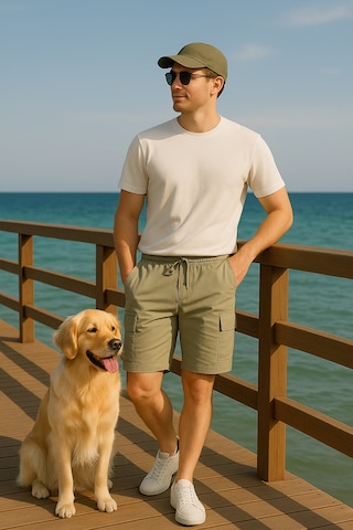 Küf Yeşili Kargo Cepli Paraşüt Kumaş Erkek Şort-1806 Küf Yeşili