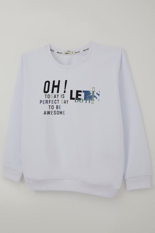 Breeze Erkek Çocuk Sweatshirt Renkli Yazı Baskılı 10-16 Yaş, Beyaz