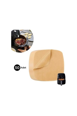 9055817132407drvs1 - 50 Adet Air Fryer Pişirme Kağıdı Tek Kullanımlık Yağ Su Geçirmez Yapışmaz Deliksiz Düz Kare Model