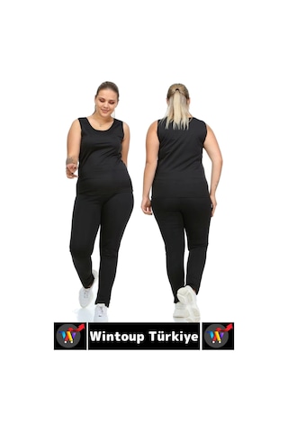 Wintoup Günlük Spor Kullanım Terleme Hızlandıran Rahat Termal Sauna Tayt Atlet Takım Siyah