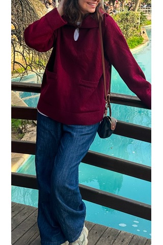 Kadın Polo Yaka Bordo Kazak Bordo