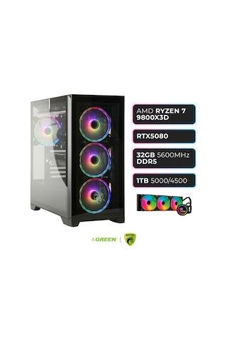 Green Griffin G9 R7-9800X3D 32 GB 1 TB SSD RTX5080 Free Dos Masaüstü Oyuncu Bilgisayarı