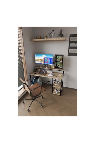 Raflı Metal Bilgisayar Masası, Oyuncu Çalışma Masası İle Modern Tasarım Açık Çam