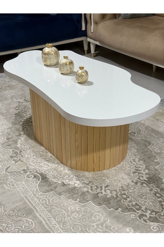 Asimetrik Bulut Model 120x60 Cm Kalın Kenarlı Orta Sehpa Modern Ayak Doğal