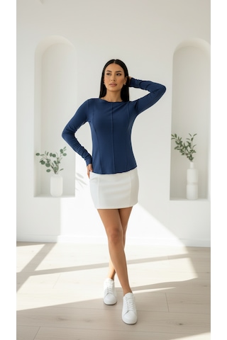 Divinus Kadın Slim Fit Pamuklu Uzun Kollu Bodysuit Lacivert