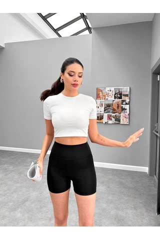 Kadın Dalgıç Kumaş Toparlayıcı Yüksek Bel Çok Amaçlı Biker Şort Tayt