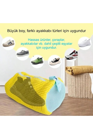Fermuarlı Çok Amaçlı Yıkama Torbası Ayakkabı, Oyuncak Ve Hassas Kıyafet İçin Çamaşır Makinesi Koruyucu File Sarı