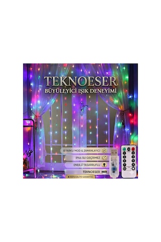 Rengarenk Fonksiyonlu Peri Led Perde Işık - 8 Modlu Kumandalı Zamanlayıcılı Animasyonlu Usb Mikro Led Çok Renkli