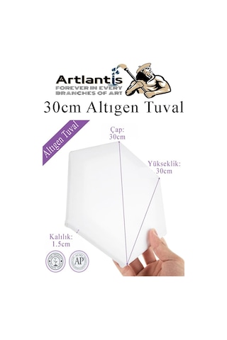 Altıgen Tuval 30 Cm 1 Adet Arkadan Zımbalı Astarlı Resim Tuvali Akrilik Boya Yağlı Boya Altıgen Şekil Tuval Ressam Sanat