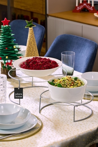 Gümüş Sunumluk 2'li Büyük Boy Metal Sunumluk Hediyelik Dekorasyon İkramlık / Şeffaf Pleksi / Paslanmaz