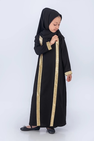 Eşarplı Ferace Medine İpek Kumaş Kız Çocuk Siyah