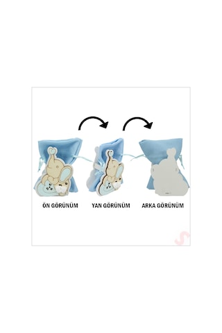 Ahşap Standlı 10cm X 8cm Kese, Fil Mavi - 1 Adet Renkli Çok Renkli