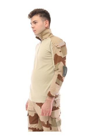 Single Sword Sword Dirsek Detaylı Polo Yaka Kadın&erkek Combat T-shirt Single Kamuflaj