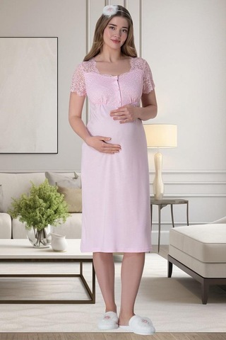 Mecit Pijama Mecit 6065 Kadın Hamile Lohusa Pembe Sabahlık Gecelik Pijama Set 001
