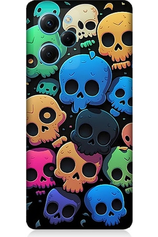 Xiaomi Poco X5 Pro Uyumlu Silikon Kılıf Renkli Kurukafalar Xiaomi Poco X5 Pro Uyumlu Silikon Kılıf Renkli Kurukafalar