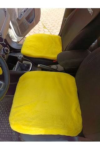 Yumuşak Tüylü Peluş Serme Oto Koltuk Koruyucu Minder Kılıf Ön 2'li Sarı Renk