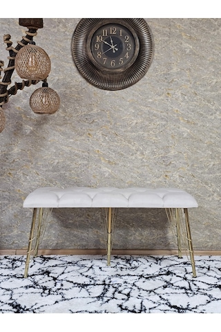 Zafir Metal Gold Tel Ayaklı 100 Cm Puf Bench - Puf - Bench - Oturak - Mutfak Oturağı - Antre Oturağı Krem