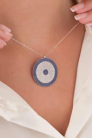 30 Mm Gümüş Mavi Lacivert Zirkon Taşlı Göz Nazar Boncuğu Boncuklu Kolye