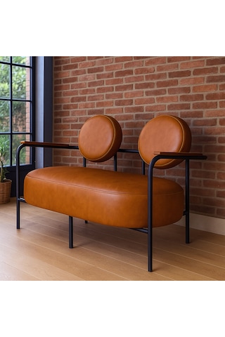 Venüs İkili Koltuk Taba Modern Tasarım, Deri, Ofis, Kuaför Ve İş Yeri İçin Şık İkili Koltuk Taba