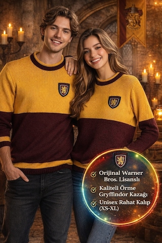 Harry Potter Gryffindor Quidditch Kazak Lisanslı Warner Bros Bordo Sarı Unisex - Xs Beden