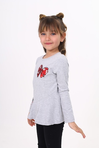 Toontoy Kids Toontoy Kız Çocuk Göğsü Pullu Fiyonklu Nakışlı T-shirt Gri Melanj