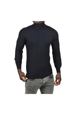 Deepsea Erkek Lacivert Desenli Dar Kesim Tam Balıkçı Yaka Triko Boğazlı Kazak 2505510 Lacivert