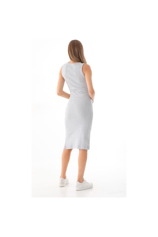 Vücuda Oturan Kolsuz Bisiklet Yaka Diz Altı Fitilli Esnek Elbise Gri