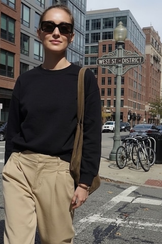 Feg Store Kadın Bisiklet Yaka Siyah Oversize Sweatshirt Beyaz